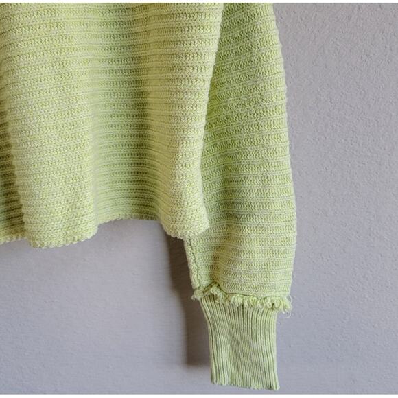 Free People Marlie Oversized Sweater Green Womens Size XS Ribbed Baggy Fringe - Picture 7 of 7